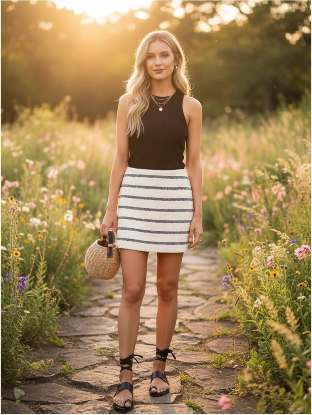 Small Tuckernuck Navy Stripe Tweed Meg Mini Skirt